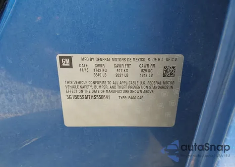 2017 Chevrolet Cruze Lt Auto from USA, damaged, VIN 3G1BE5SM7HS550641